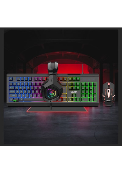 Yılıma Qs-3005 4+1 Klavye Mouse Kulaklık Mousepad Full Oyuncu Ekipman Seti Lazer
