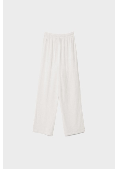 Trendy Mall Sofya Keten Bol Kesim Pantolon Beyaz Beyaz