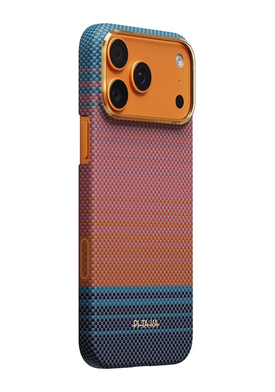 Apple iPhone Uyumlu 17 Pro Max Kılıf M-safeli Aramid Fiber Pitaka Sunset 2.0 California Dream Serisi Turuncu-mavi Turuncu - Mavi