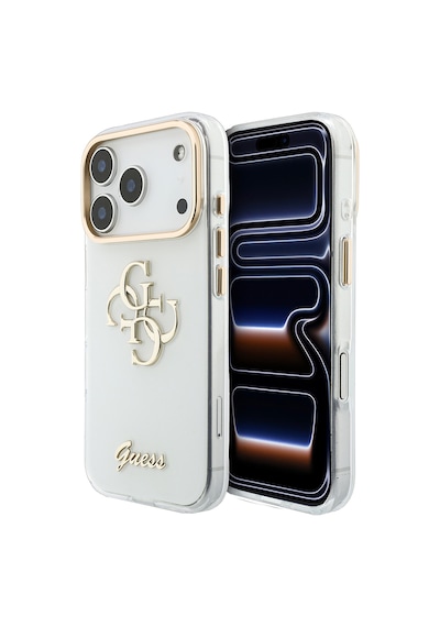 Apple iPhone Uyumlu 18 Pro  Kılıf Guess  Lisanslı Yazı Ve 4g Büyük Metal Logolu Silikon Kapak Beyaz