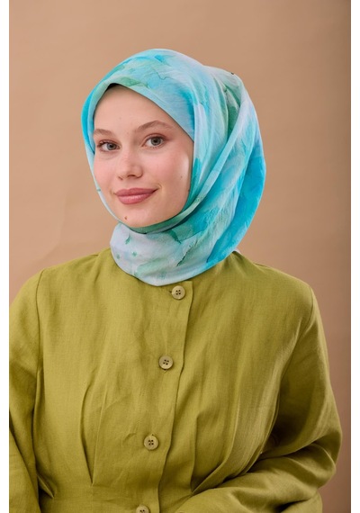 Silk Home Olinda İpek Eşarp 47004-13 Gümüş, Patina, Turkuaz, Koyu Yeşil