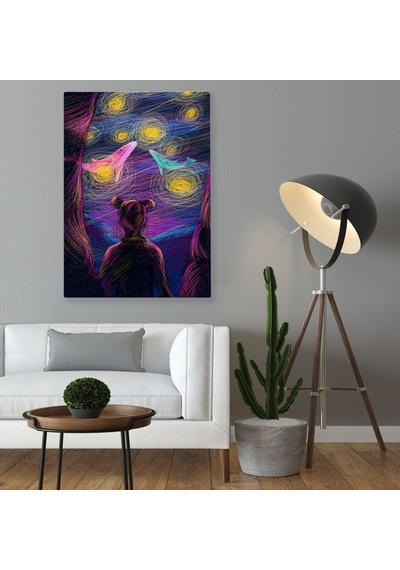 Bk Home Kızın Düşündeki Aşk Balıkları Tasarımlı Kanvas Tablo 50X7