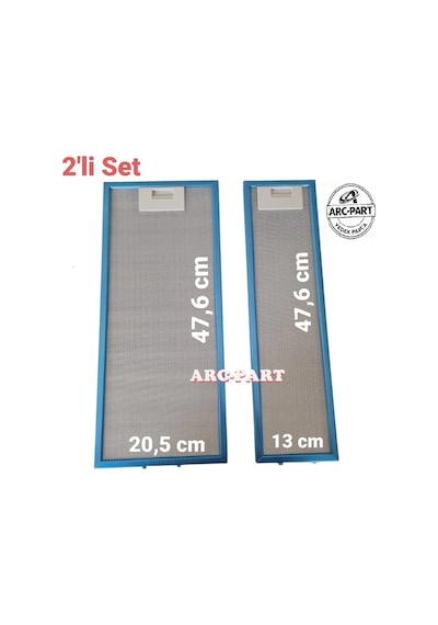 Vestel Uyumlu Efes Aspiratör Alüminyum Filtre 195000012213 - 2'li Set - 20,5x47,6 Cm / 13x47,6 Cm