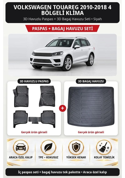 Volkswagen Touareg 2010-2018 4 Bölgeli Klima Araca Özel 3d Paspas Bagaj Havuzu Set Bej