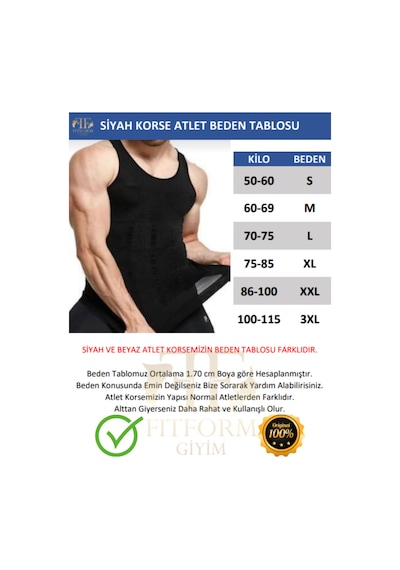 Fitform Giyim Erkek Atlet Korse Bel Göğüs Göbek Toparlayıcı Jinekomasti Dik Duruş Yardımcısı Siyah