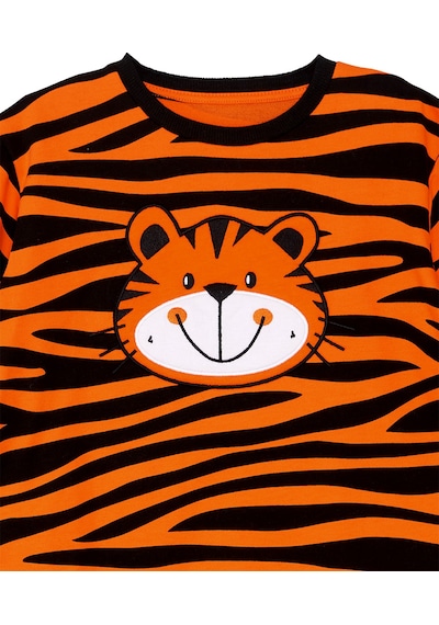 Erkek Çocuk Kaplan Desenli Pamuklu Turuncu Uzun Kollu Sweatshirt 2-6 Yaş