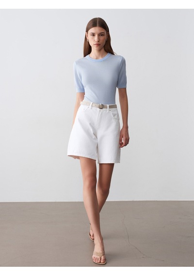 Dilvin 10872 Lyocell Karışımlı Minimal Bluz-açık Mavi