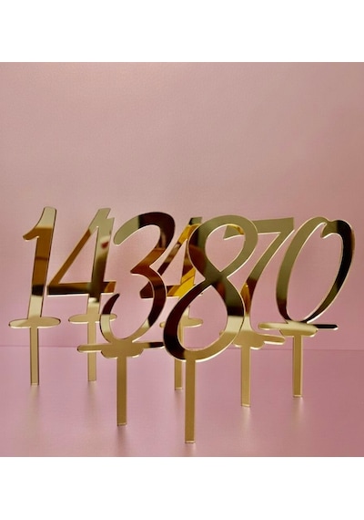 Rakam Pleksi Pasta Süsü Gold Çubuklu - 3x8 Cm + 4 Cm Çubuk 2