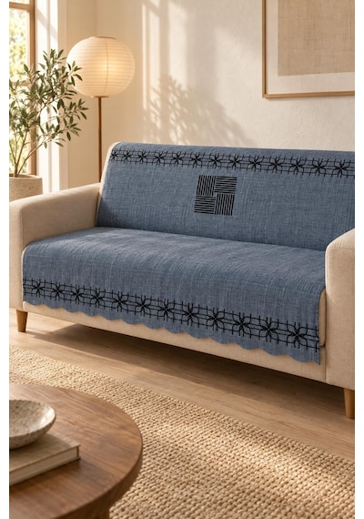 Çok Amaçlı Kadife Koltuk Örtüsü Kaymaz Süngerli 165x215 Cm Modern Bohem Çekyat Şalı Piknik Masa Örtüsü Alk3 lacivert