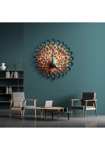 Turkuaz Tavuskuşu - Metal Tablo - Dec0114 60 X 60 Cm Çok Renkli