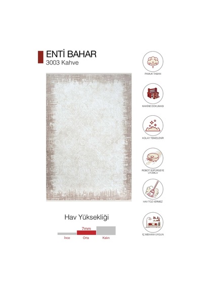 Enti Bahar 3003 Kahverengi Halı - Klasik Eskitme Desenli Salon Halısı