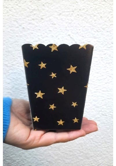 8'li Siyah Gold Yaldızlı Adam Mısır Kutusu - Popcorn Kutusu - Doğum Günü İkram Hediye - Orta Boy Standart