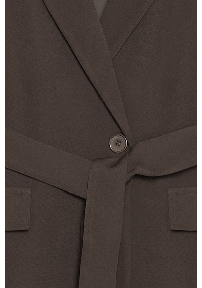 Sââde Kadın Tek Düğmeli Dokuma Kruvaze Blazer Ceket - Kuşaklı Acı Kahverengi