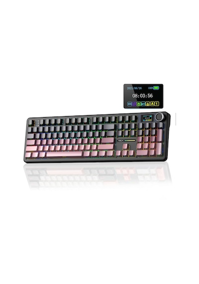 Aula F108 Pro Ekranlı Mekanik Klavye Graywood V3 Switch Rgb Hot Swap 8000mah Makrolu Oyuncu Klavyesi Gradyan Pembe