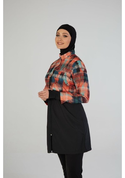 Estiva 26976 Siyah Urban Wave Tam Kapalı Croplu Pantolonlu Tesettür Mayo