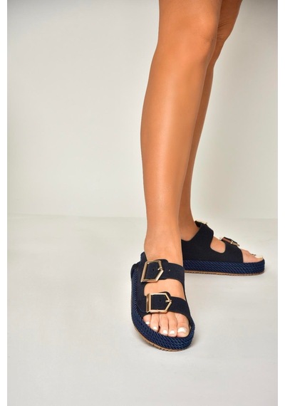 Fox Shoes U596330302 Lacivert Süet Kadın Sandalet Lacivert