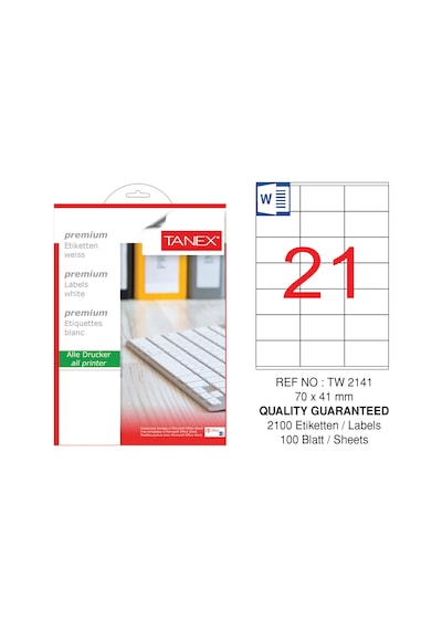 Tanex Tw-2141 70X41 MM Laser Etiket 100 Ad.