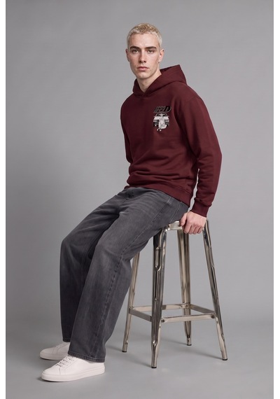 Defacto Initial D Lisanslı Boxy Fit Kapüşonlu Sweatshirt H4139ax26aubr230 Bordo-br230