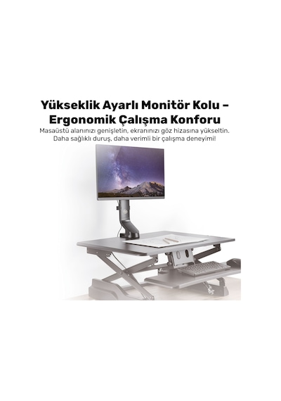 Npo Std2101b 17"-32" Vesa Uyumlu 180 Yükseklik Ayarlı Kablo Yönetimli Tekli Monitör Standı
