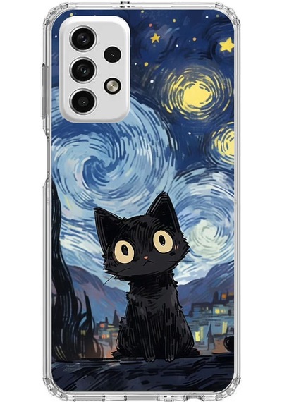 Samsung Galaxy A73 Uyumlu Gece Yarısı Kedi Tasarımlı Baskılı Silikon Kılıf Renkli