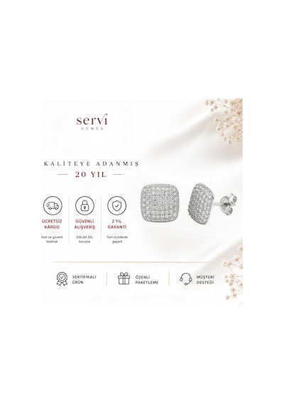 Servi 925 Ayar Gümüş Kare Formlu Zirkon Taşlı Küpe-327