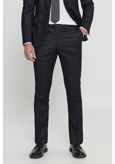 AC&Co / Altınyıldız Classics Erkek Sıyah Slim Fit Dar Kesim Kırlangıç Yaka Desenli Kapak Cepli Takım Elbise Siyah