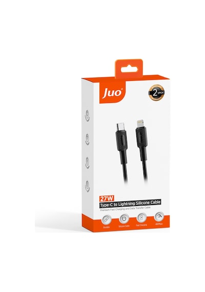 Juo JCBS272-B 27w Usb Type-c To Lightning Apple Uyumlu iPhone - iPak Silikon Hızlı Şarj Ve Data Kablosu Siyah 2 Metre
