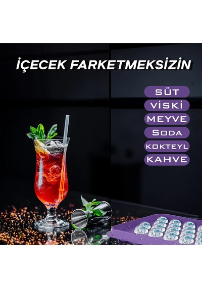 2 Adet Kapaklı 33 Hazneli Yuvarlak Buz Kalıbı Kokteyl Buz Kalıbı Sarı - Lila