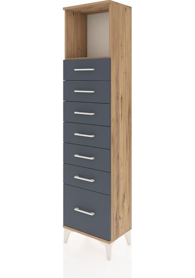 Arges Dolap Tek Raflı 7 Çekmeceli 44x30x182 Çam-antrasit Çam Arges Dolap Tek Raflı 7 Çekmeceli 44x30x182 Çam-antrasit Çam