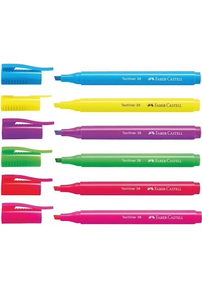 Faber-Castell Fosforlu Kalem 38 Neon 6'lı Set,Canlı Renkler, Su Bazlı Mürekkep, Ergonomik Tasarım Diğer