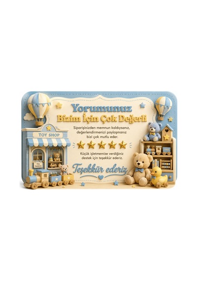 Oyuncak Mağazası Temalı Thank You Kartı Müşteri Yorum Kartı 8x5 Cm - Mavi - 151