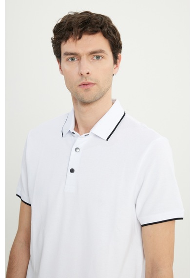 AC&Co / Altınyıldız Classics Erkek Beyaz %100 Pamuk Slim Fit Dar Kesim Polo Yaka Jakarlı Tişört Beyaz