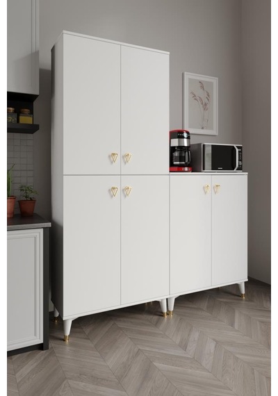 Simple Sp6190 Çok Amaçlı Dolap 6 Kapaklı Mutfak Dolabı Balkon Dolabı Kiler Banyo Dolabı Ayakkabılık Beyaz Gold
