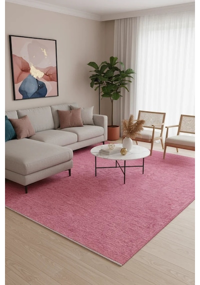 Pembe Düz Modern Yıkanabilir Antibakteriyel Halı - Yohm11500p