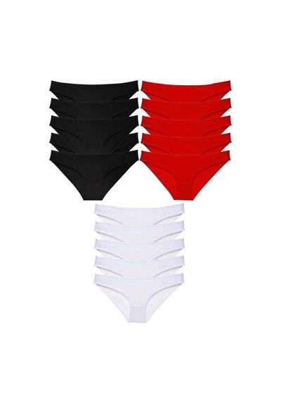 15 Adet Süper Eko Set Likralı Kadın Slip Külot Siyah Kırmızı Beyaz Çok Renkli