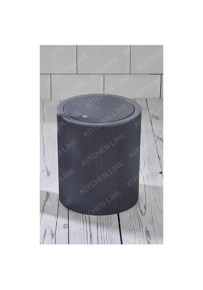 Yuvarlak Çizgi Model Plastik 6,5lt Çöp Kovası Koyu Gri Siyah