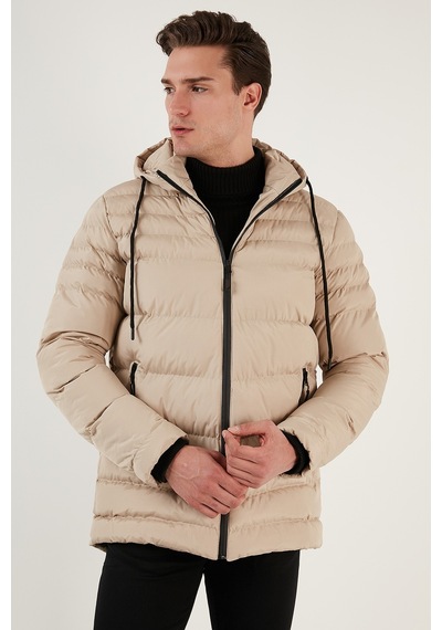 Buratti Su Itici Slim Fit Soğuğa Ve Rüzgara Dayanıklı Kapüşonlu Şişme Erkek Mont 649005 Taş