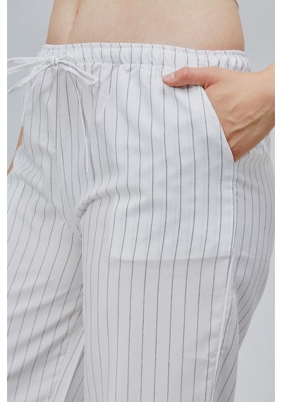 Genius Store Kadın Pantolon Geniş Paça Yüksel Bel Cepli Çizgili Pantolon Çizgili-pantolon Beyaz