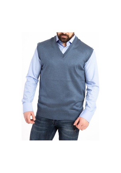 Nacar Store Erkek Indigo V Yaka Ince Yün Triko Örgü Tüylenmez Süveter İndigo