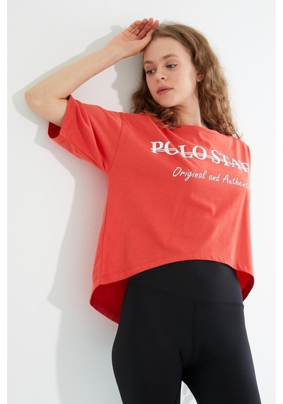 Kadın Baskılı Oversize T-shirt Oranj Turuncu