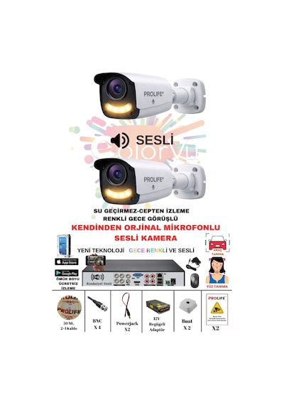2 Li Sesli Güvenlik Kamerası 5 Mp Gece Renkli Yüz Ve Araç Tanımalı Full Hd Kamera Sistemi