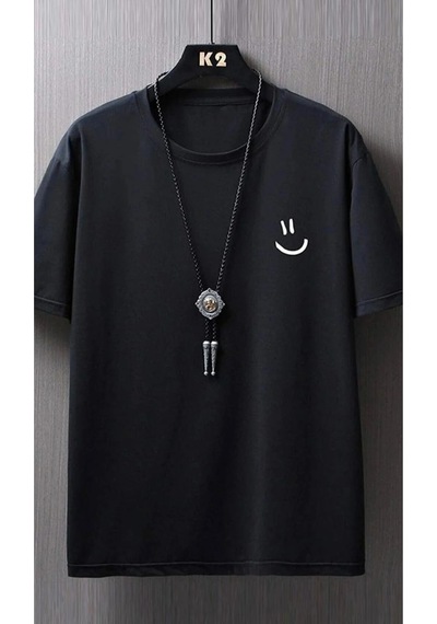 Tarzsokak Siyah Oversize Minimal Baskılı Tshirt Siyah