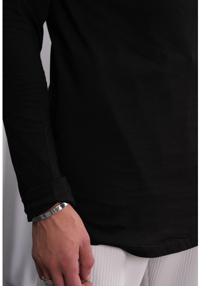Modefendi Slim Fit Oval Kesim Uzun Kollu Pamuk Basic Tshırt Siyah