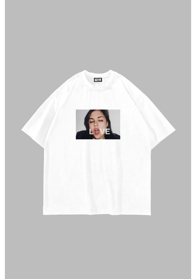 Flood Of Style Love Baskılı Oversize Unisex Beyaz Çok Renkli