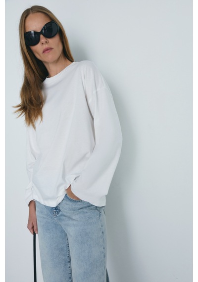 Suud Collection Beyaz Uzun Kollu Oversize Tişört