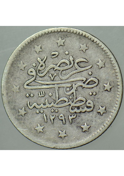 Iı. Abdülhamid Gümüş 2 Kuruş 129333. Kostantiniyye Darbı. Osmanlı İmparatorluğu.