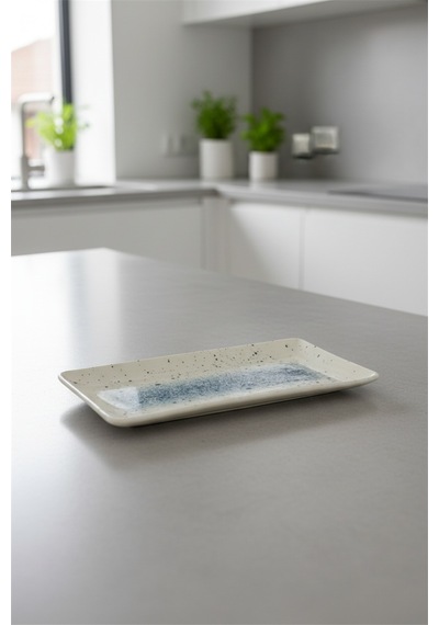 Flora Dikdörtgen Kayık Tabak 33x17cm Dijital Splash Rinart Krem