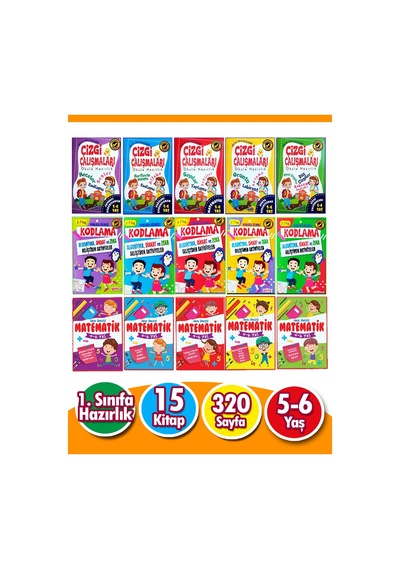 4 - 7 Yaş Matematik Kodlama ve Çizgi Çalışmaları Seti 15 Kitap