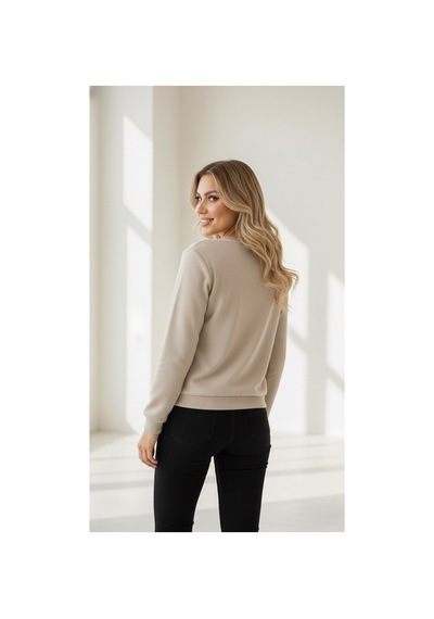 Caddekombin Yarım Yüz Leopar Baskılı Bisiklet Yaka Bej Sweatshirt Bej