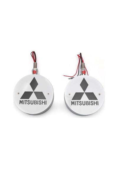 Ahmet Otomotiv Mitsubishi Ayna Altı Küpe Kırmızı-beyaz Logolu Armalı 12v-24v Paslanmaz Krom 2 Adet